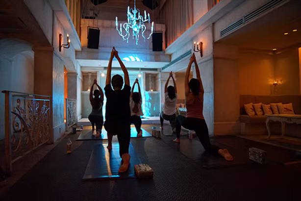A daytime class using the open floor